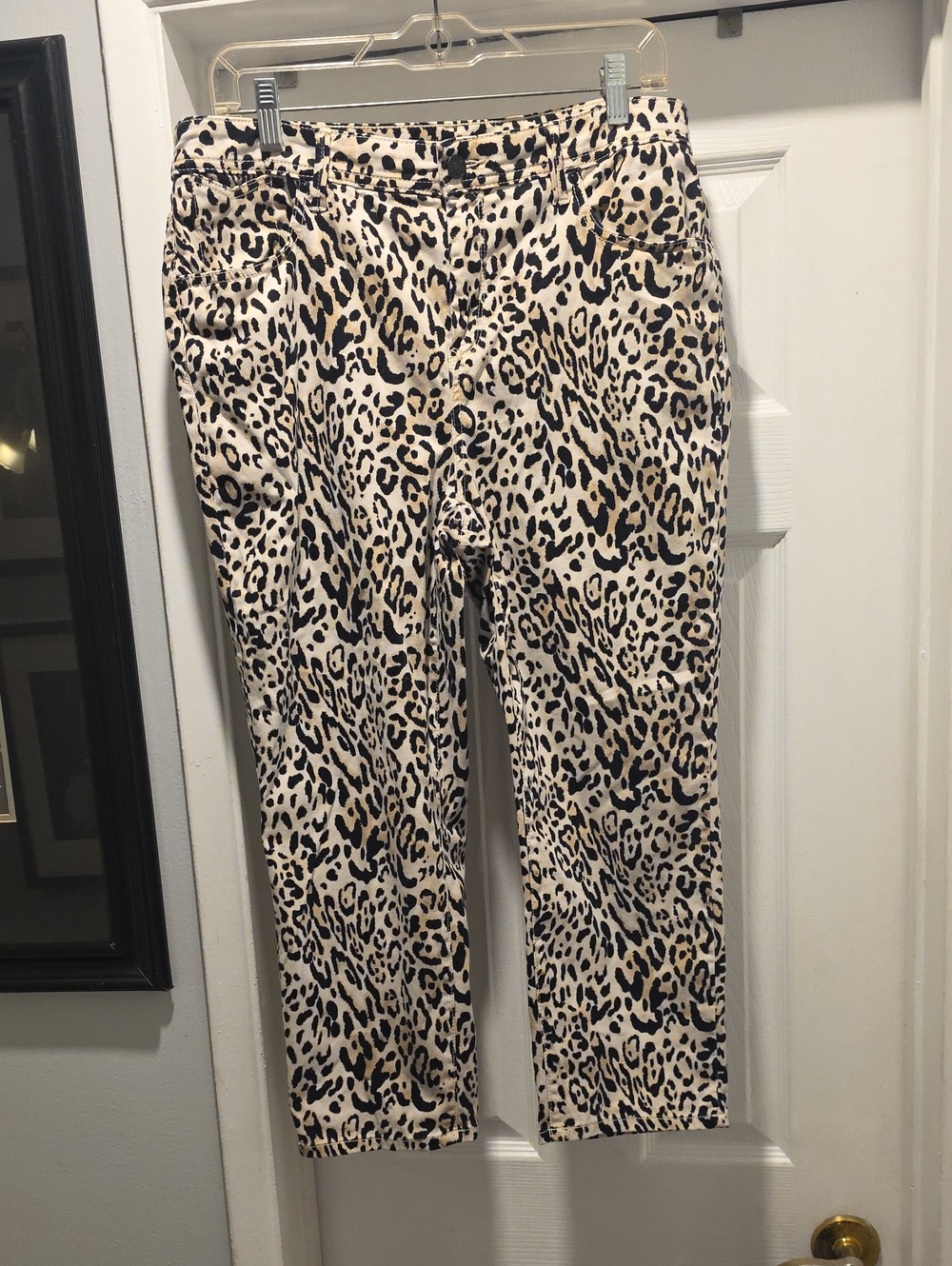Leopard Print Women's Stretch Pants - Beige & Black